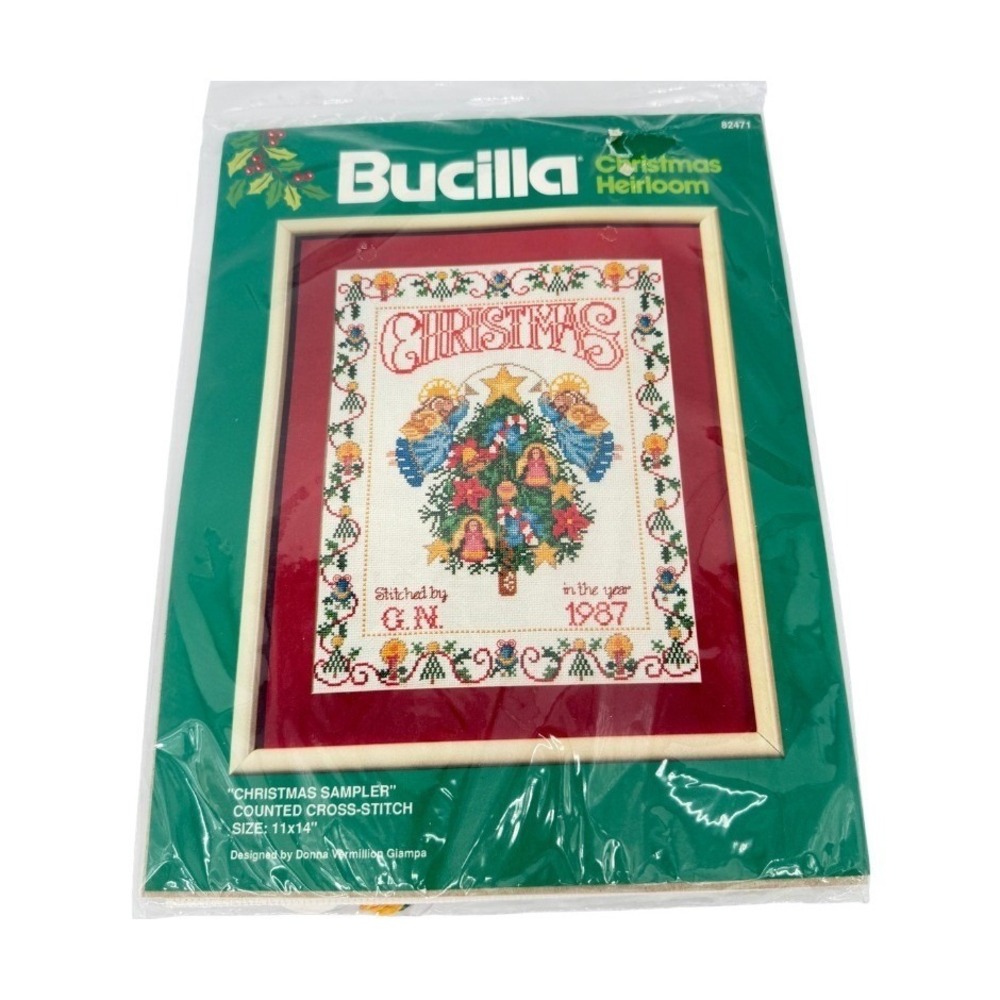 Bucilla Christmas Heirloom Sampler Counted Cross-Stitch Kit 82471 VTG 11x14